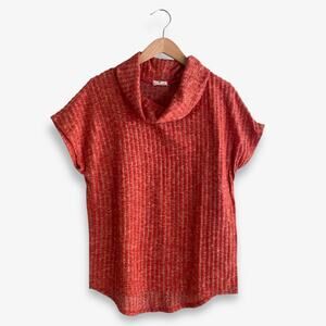 Ember Women’s Knit Ribbed Cowl Neck Orange Medium